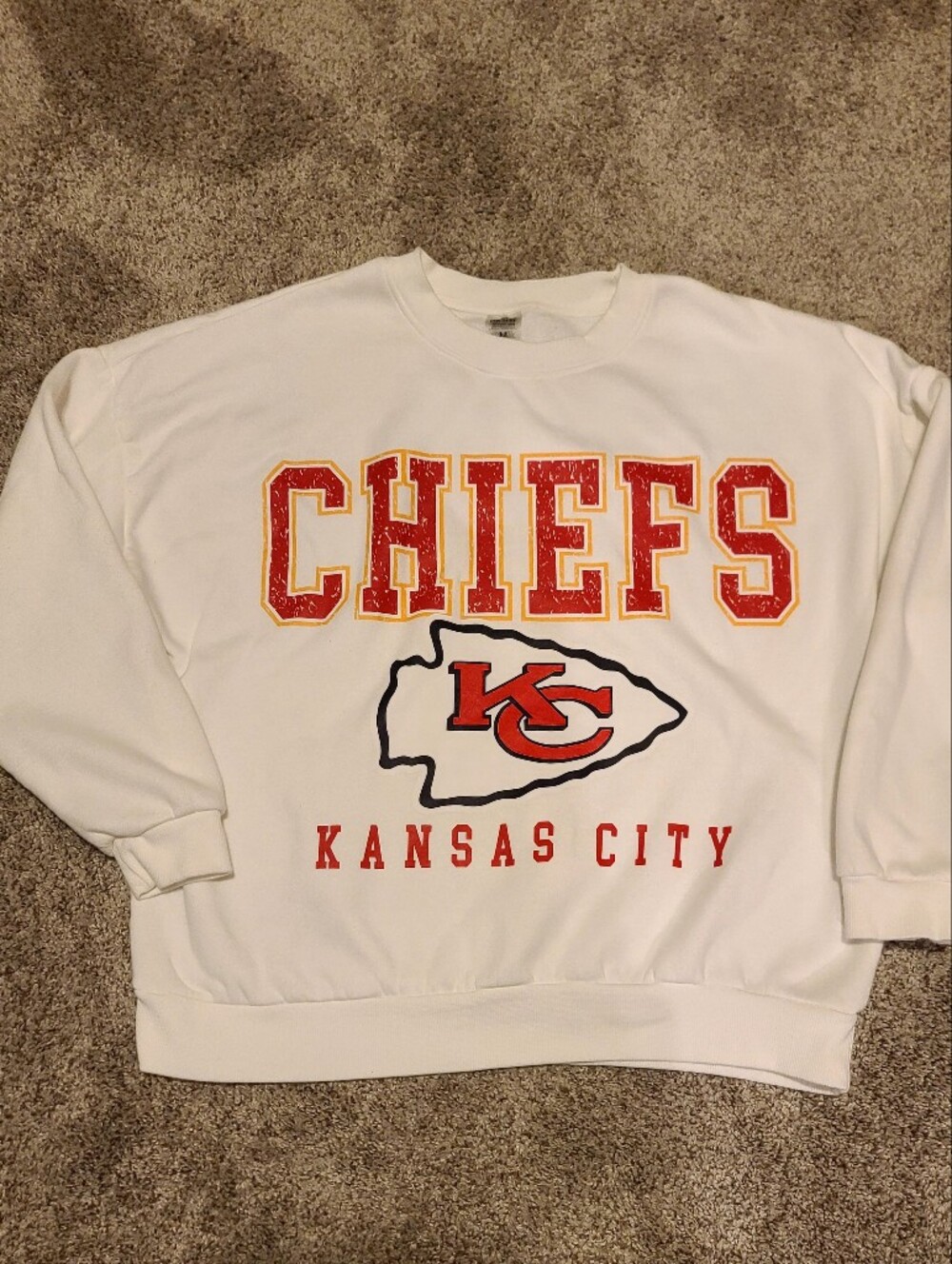 Men's M, Kansas City Chiefs Game Day Coture White Crewneck Sweatshirt